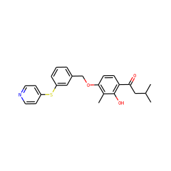 Cc1c(OCc2cccc(Sc3ccncc3)c2)ccc(C(=O)CC(C)C)c1O ZINC000028361757