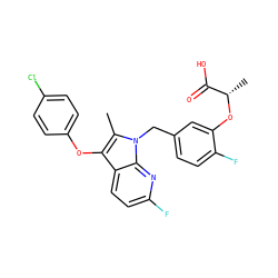 Cc1c(Oc2ccc(Cl)cc2)c2ccc(F)nc2n1Cc1ccc(F)c(O[C@@H](C)C(=O)O)c1 ZINC000040865740