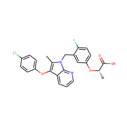 Cc1c(Oc2ccc(Cl)cc2)c2cccnc2n1Cc1cc(O[C@@H](C)C(=O)O)ccc1F ZINC000040835840