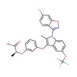 Cc1c(Oc2cccc(O[C@@H](C)C(=O)O)c2)c2cc(OC(F)(F)F)ccc2n1-c1noc2cc(Cl)ccc12 ZINC000003942574