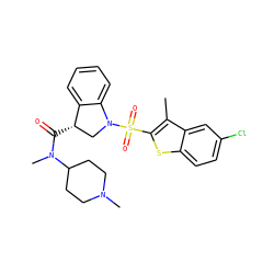 Cc1c(S(=O)(=O)N2C[C@H](C(=O)N(C)C3CCN(C)CC3)c3ccccc32)sc2ccc(Cl)cc12 ZINC000049785597