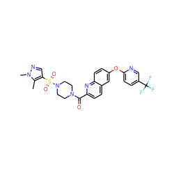 Cc1c(S(=O)(=O)N2CCN(C(=O)c3ccc4cc(Oc5ccc(C(F)(F)F)cn5)ccc4n3)CC2)cnn1C ZINC001772648501