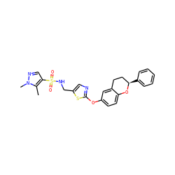 Cc1c(S(=O)(=O)NCc2cnc(Oc3ccc4c(c3)CC[C@@H](c3ccccc3)O4)s2)cnn1C ZINC000169710597