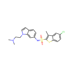 Cc1c(S(=O)(=O)Nc2ccc3ccn(CCN(C)C)c3c2)sc2ccc(Cl)cc12 ZINC000013611691