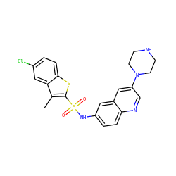 Cc1c(S(=O)(=O)Nc2ccc3ncc(N4CCNCC4)cc3c2)sc2ccc(Cl)cc12 ZINC000028466976