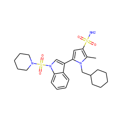 Cc1c(S(N)(=O)=O)cc(-c2cn(S(=O)(=O)N3CCCCC3)c3ccccc23)n1CC1CCCCC1 ZINC000203531384