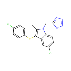 Cc1c(Sc2ccc(Cl)cc2)c2cc(Cl)ccc2n1Cc1nnn[nH]1 ZINC000073195939