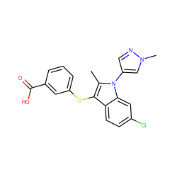 Cc1c(Sc2cccc(C(=O)O)c2)c2ccc(Cl)cc2n1-c1cnn(C)c1 ZINC000114356419