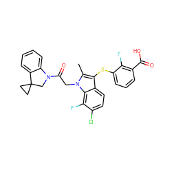 Cc1c(Sc2cccc(C(=O)O)c2F)c2ccc(Cl)c(F)c2n1CC(=O)N1CC2(CC2)c2ccccc21 ZINC000263621263