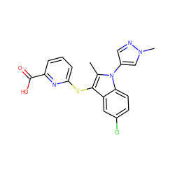 Cc1c(Sc2cccc(C(=O)O)n2)c2cc(Cl)ccc2n1-c1cnn(C)c1 ZINC001772601192