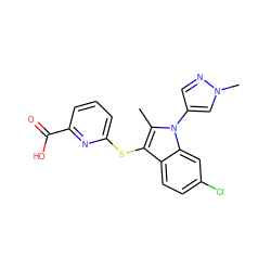 Cc1c(Sc2cccc(C(=O)O)n2)c2ccc(Cl)cc2n1-c1cnn(C)c1 ZINC000206108525