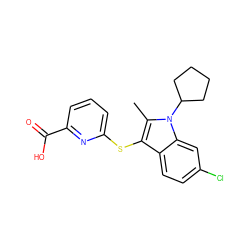 Cc1c(Sc2cccc(C(=O)O)n2)c2ccc(Cl)cc2n1C1CCCC1 ZINC001772598506