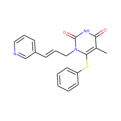 Cc1c(Sc2ccccc2)n(C/C=C/c2cccnc2)c(=O)[nH]c1=O ZINC000005930278
