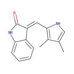 Cc1c[nH]c(/C=C2/C(=O)Nc3ccccc32)c1C ZINC000026834525