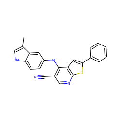 Cc1c[nH]c2ccc(Nc3c(C#N)cnc4sc(-c5ccccc5)cc34)cc12 ZINC000029046700