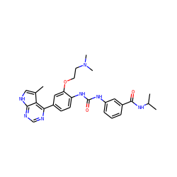 Cc1c[nH]c2ncnc(-c3ccc(NC(=O)Nc4cccc(C(=O)NC(C)C)c4)c(OCCN(C)C)c3)c12 ZINC000141885864