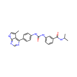 Cc1c[nH]c2ncnc(-c3ccc(NC(=O)Nc4cccc(C(=O)NC(C)C)c4)cc3)c12 ZINC000073276965