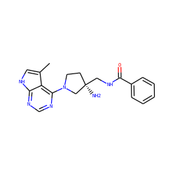 Cc1c[nH]c2ncnc(N3CC[C@@](N)(CNC(=O)c4ccccc4)C3)c12 ZINC000053230328
