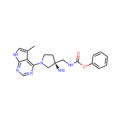 Cc1c[nH]c2ncnc(N3CC[C@](N)(CNC(=O)Oc4ccccc4)C3)c12 ZINC000053230324