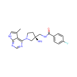 Cc1c[nH]c2ncnc(N3CC[C@](N)(CNC(=O)c4ccc(F)cc4)C3)c12 ZINC000053313666