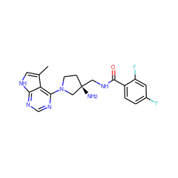 Cc1c[nH]c2ncnc(N3CC[C@](N)(CNC(=O)c4ccc(F)cc4F)C3)c12 ZINC000043178355