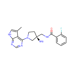 Cc1c[nH]c2ncnc(N3CC[C@](N)(CNC(=O)c4ccccc4F)C3)c12 ZINC000053296942