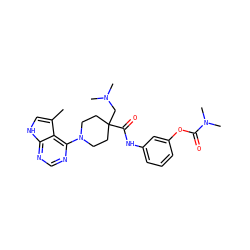 Cc1c[nH]c2ncnc(N3CCC(CN(C)C)(C(=O)Nc4cccc(OC(=O)N(C)C)c4)CC3)c12 ZINC000148274889