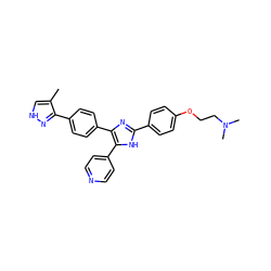 Cc1c[nH]nc1-c1ccc(-c2nc(-c3ccc(OCCN(C)C)cc3)[nH]c2-c2ccncc2)cc1 ZINC000064436390