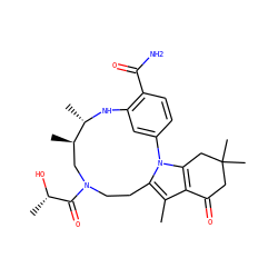 Cc1c2c(n3c1CCN(C(=O)[C@H](C)O)C[C@@H](C)[C@H](C)Nc1cc-3ccc1C(N)=O)CC(C)(C)CC2=O ZINC000072177557