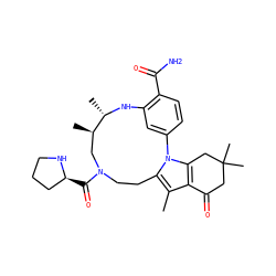 Cc1c2c(n3c1CCN(C(=O)[C@H]1CCCN1)C[C@@H](C)[C@H](C)Nc1cc-3ccc1C(N)=O)CC(C)(C)CC2=O ZINC000072177642