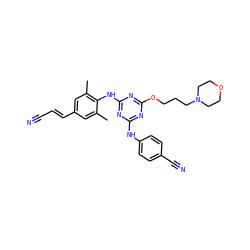 Cc1cc(/C=C/C#N)cc(C)c1Nc1nc(Nc2ccc(C#N)cc2)nc(OCCCN2CCOCC2)n1 ZINC000096911471