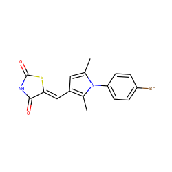 Cc1cc(/C=C2\SC(=O)NC2=O)c(C)n1-c1ccc(Br)cc1 ZINC000013800451