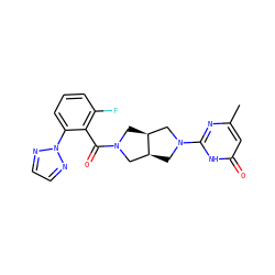 Cc1cc(=O)[nH]c(N2C[C@H]3CN(C(=O)c4c(F)cccc4-n4nccn4)C[C@H]3C2)n1 ZINC000116821526