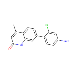 Cc1cc(=O)[nH]c2cc(-c3ccc(N)cc3Cl)ccc12 ZINC000095921061