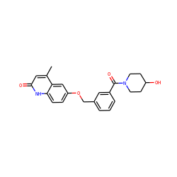 Cc1cc(=O)[nH]c2ccc(OCc3cccc(C(=O)N4CCC(O)CC4)c3)cc12 ZINC000045337786