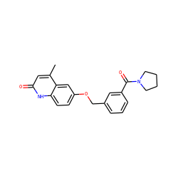 Cc1cc(=O)[nH]c2ccc(OCc3cccc(C(=O)N4CCCC4)c3)cc12 ZINC000045338857