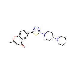Cc1cc(=O)c2cc(-c3nnc(N4CCC(N5CCCCC5)CC4)s3)ccc2o1 ZINC000084758532