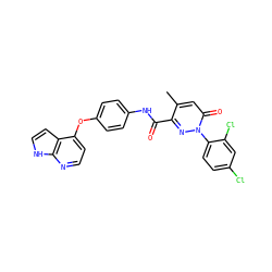Cc1cc(=O)n(-c2ccc(Cl)cc2Cl)nc1C(=O)Nc1ccc(Oc2ccnc3[nH]ccc23)cc1 ZINC001772610884