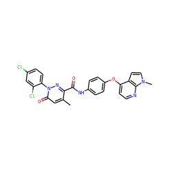 Cc1cc(=O)n(-c2ccc(Cl)cc2Cl)nc1C(=O)Nc1ccc(Oc2ccnc3c2ccn3C)cc1 ZINC001772624122