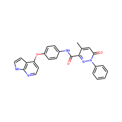 Cc1cc(=O)n(-c2ccccc2)nc1C(=O)Nc1ccc(Oc2ccnc3[nH]ccc23)cc1 ZINC001772638574