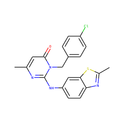 Cc1cc(=O)n(Cc2ccc(Cl)cc2)c(Nc2ccc3nc(C)sc3c2)n1 ZINC000204092720