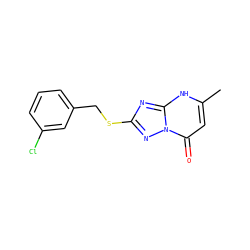 Cc1cc(=O)n2nc(SCc3cccc(Cl)c3)nc2[nH]1 ZINC000095579208