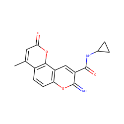 Cc1cc(=O)oc2c1ccc1oc(=N)c(C(=O)NC3CC3)cc12 ZINC000653793674