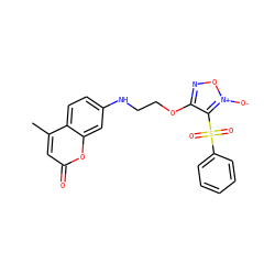 Cc1cc(=O)oc2cc(NCCOc3no[n+]([O-])c3S(=O)(=O)c3ccccc3)ccc12 ZINC000299840825