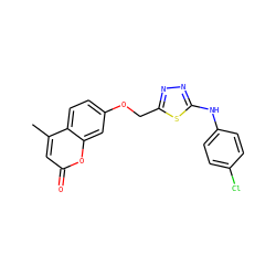 Cc1cc(=O)oc2cc(OCc3nnc(Nc4ccc(Cl)cc4)s3)ccc12 ZINC000038797038