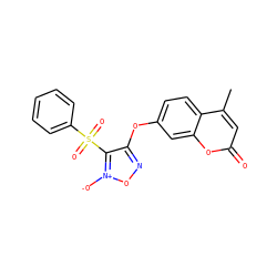 Cc1cc(=O)oc2cc(Oc3no[n+]([O-])c3S(=O)(=O)c3ccccc3)ccc12 ZINC000299840641
