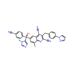 Cc1cc([C@@](O)(c2ccc(C#N)cc2)c2cncn2C)cc2c(C#N)c(Cc3ccc(-n4cccn4)cc3)c(C#N)nc12 ZINC000219538098