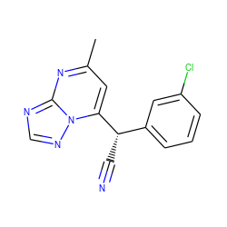Cc1cc([C@@H](C#N)c2cccc(Cl)c2)n2ncnc2n1 ZINC000001350881