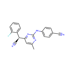 Cc1cc([C@@H](C#N)c2ccccc2F)nc(Nc2ccc(C#N)cc2)n1 ZINC000138874871