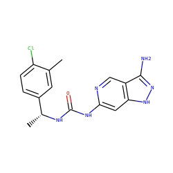 Cc1cc([C@@H](C)NC(=O)Nc2cc3[nH]nc(N)c3cn2)ccc1Cl ZINC001772645084